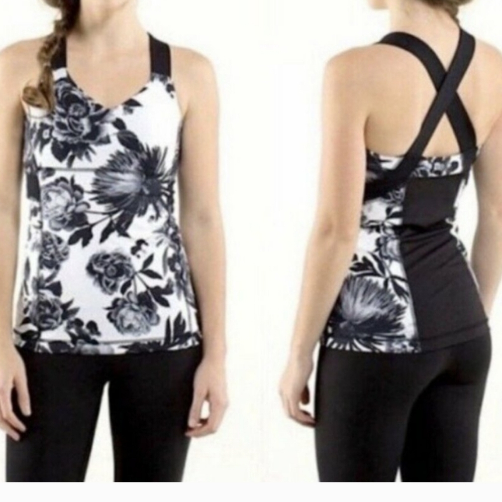 Lululemon Push Ur Limits Tank Brisk Bloom Black & White  Size 8